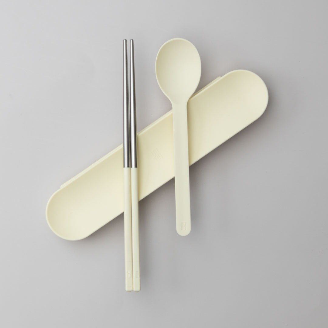 【健康于筷】奶黄色 1 组 TOGO 短款餐具组 台湾制造 - 餐刀/叉/匙组合 - 不锈钢 黄色