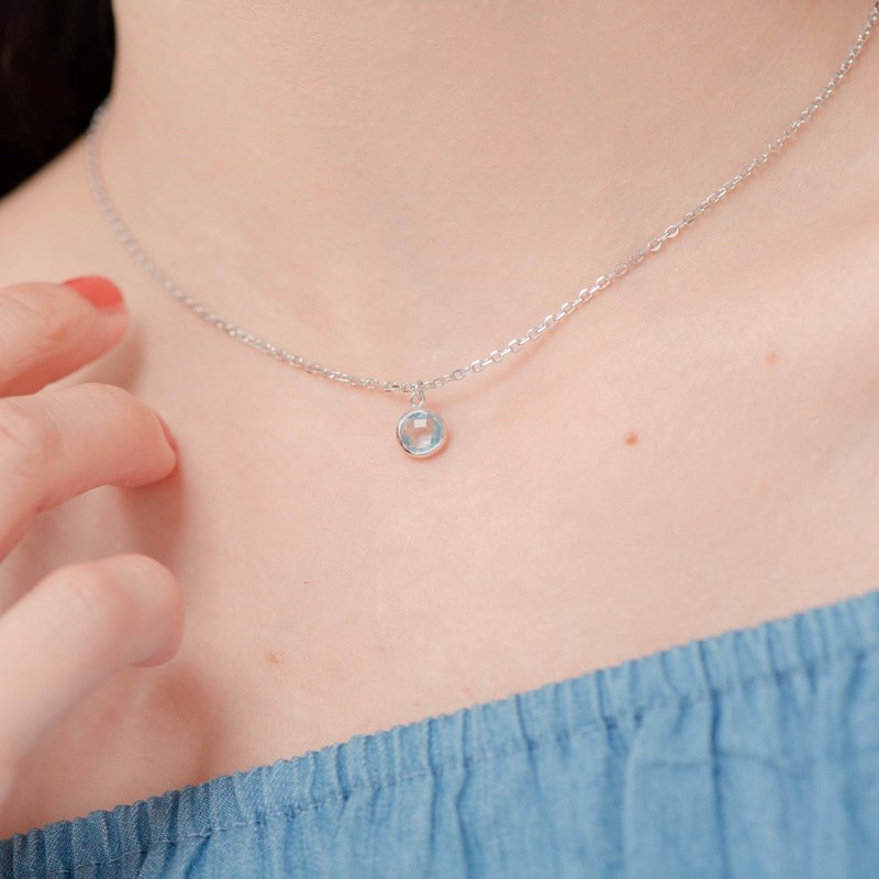 蓝托帕石925纯银双面宝石切割简约纯银项链 - 项链 - 宝石 蓝色