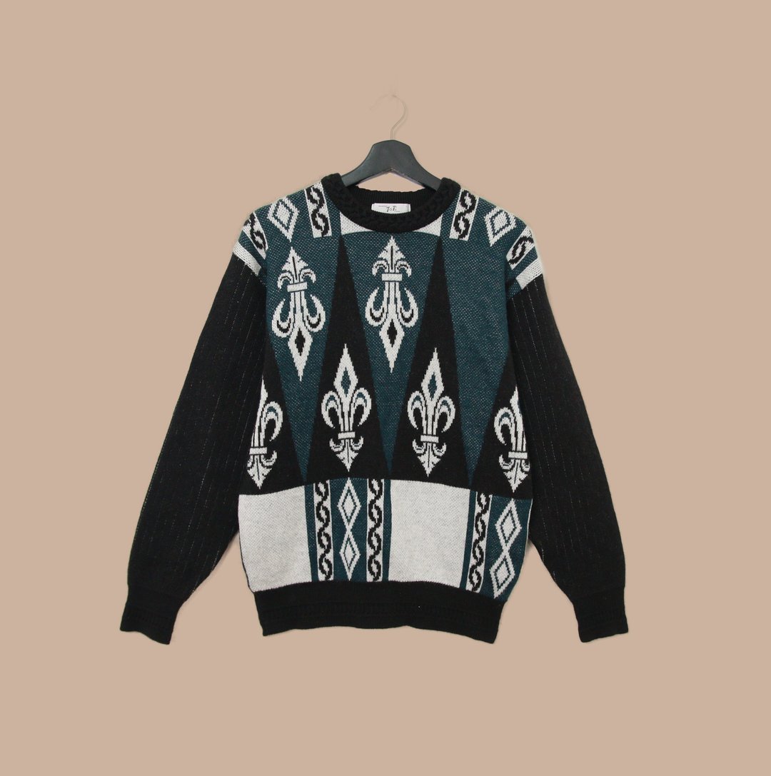 Back to Green-复古毛衣s-05三角交错 图腾 vintage sweater - 男装针织衫/毛衣 - 羊毛 
