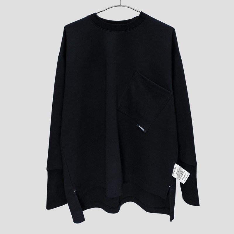 6:25am Long Sleeve Pocket Tee - 黑色 - 中性连帽卫衣/T 恤 - 棉．麻 黑色