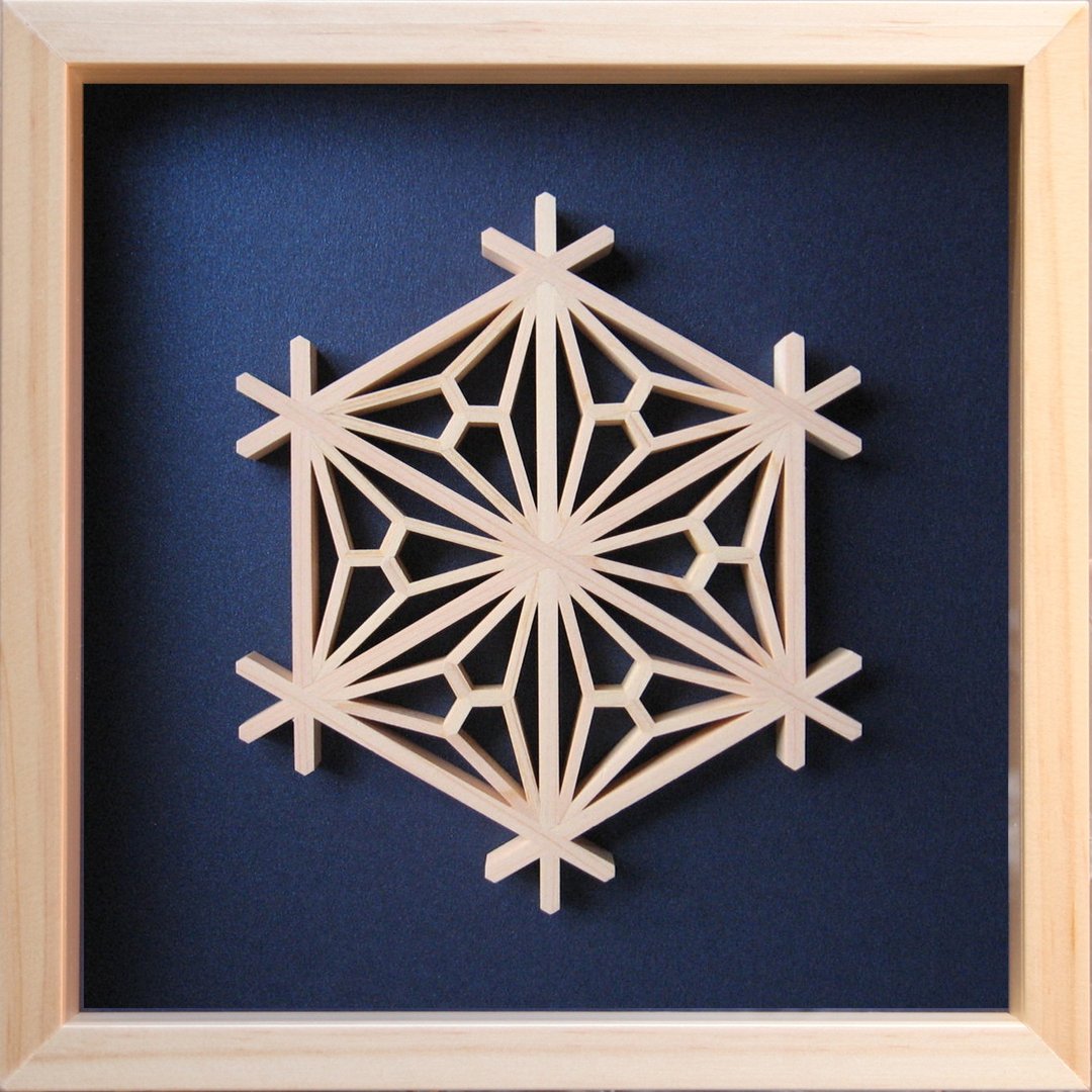 Kumiko Cube frame Design : Futae-asanoha 22 X 22 cm - 墙贴/壁贴 - 木头 蓝色