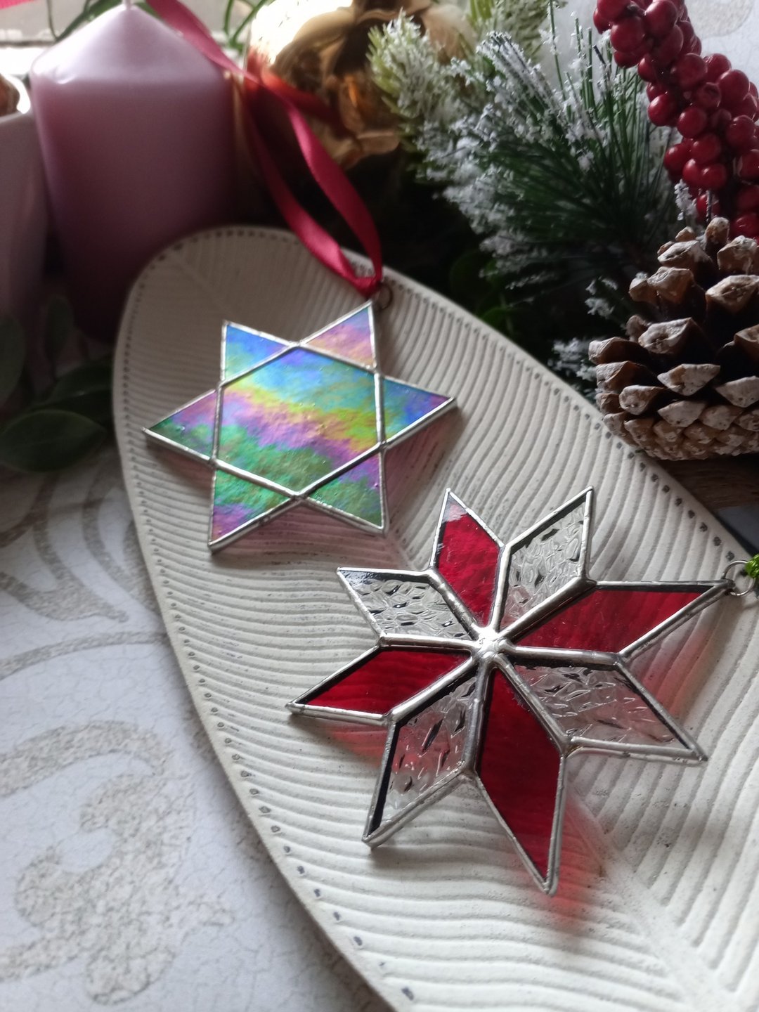 雪花捕光饰品两件组，圣诞饰品 梅尔卡巴 简约彩绘玻璃 - 其他 - 玻璃 多色