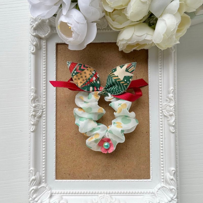 独家款儿童大肠圈发圈Liberty加工兔耳-圣诞节红配绿 - 发饰 - 其他材质 红色