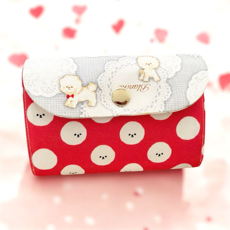 可爱比熊拼接中短夹 - 皮夹/钱包 - 棉．麻 红色