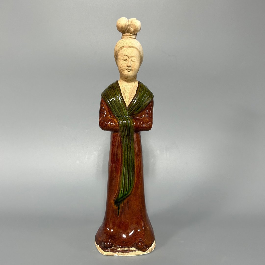 唐三彩女立俑 - 摆饰 - 陶 卡其色