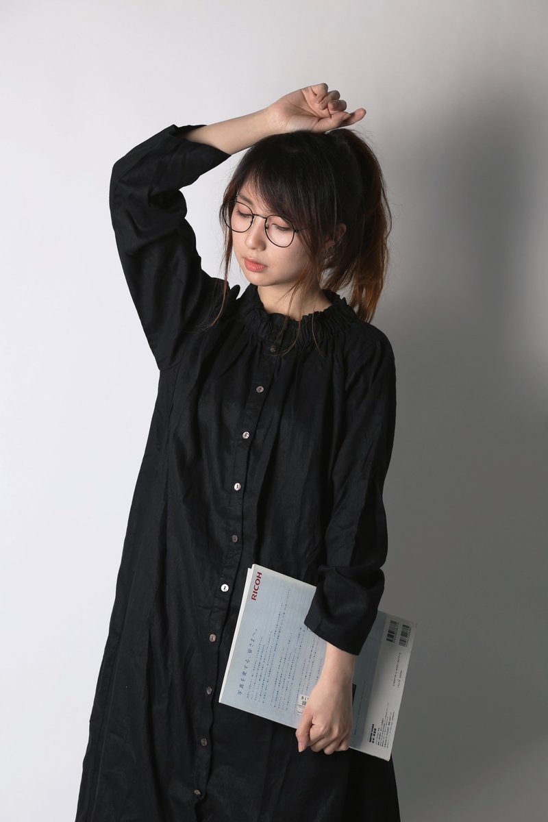 two way亚麻连衣裙开衫 - 洋装/连衣裙 - 棉．麻 黑色