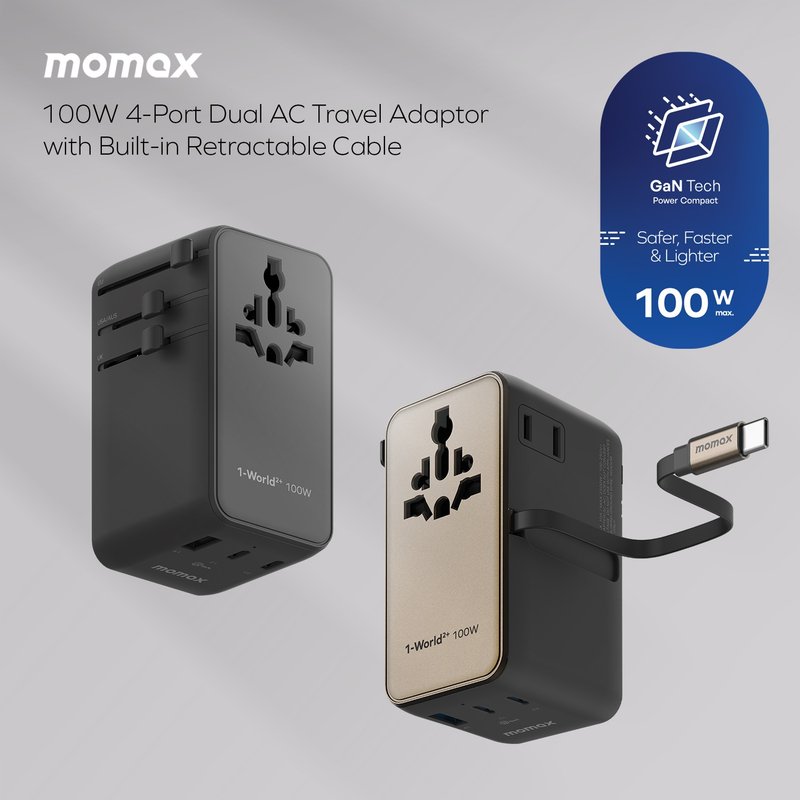 Momax 1-World2+ 100W 4接口 双 AC 连USB-C 充电线旅行插座 UA25 - 手机配件 - 其他金属 多色