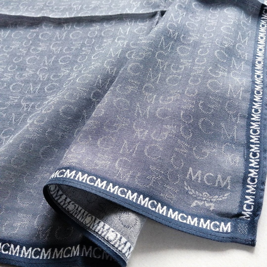 MCM 缇花 Logo 织纹手帕 灰蓝色 19 x 18 英寸 - 手帕/方巾 - 棉 灰色