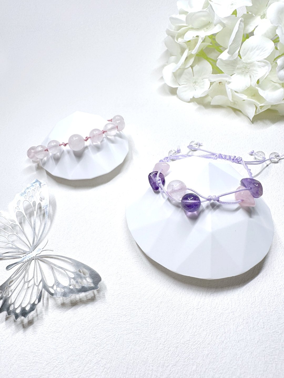 紫水晶 Amethyst + 粉晶 Rose Quartz 绳结手链 - 手链/手环 - 水晶 
