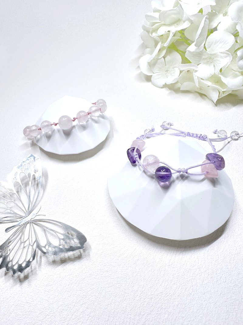 紫水晶 Amethyst + 粉晶 Rose Quartz 绳结手链 - 手链/手环 - 水晶 