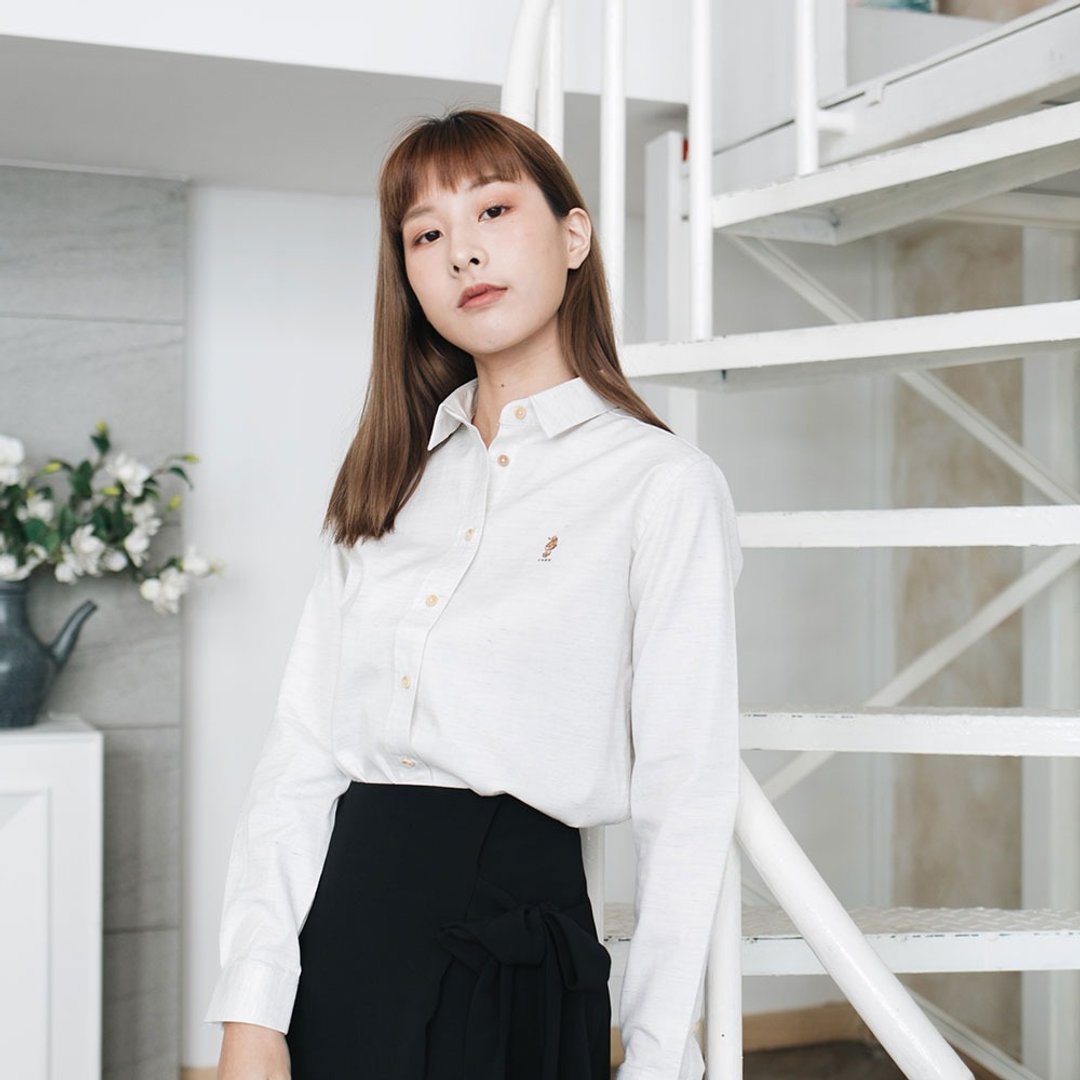 SEAHORSE // smoky white // women long sleeves - 女装衬衫 - 棉．麻 白色