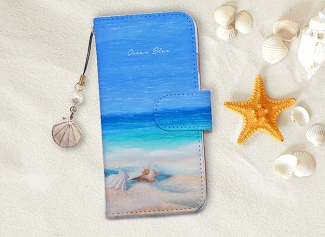 [Compatible with all models] Free shipping [Notebook type] Ocean Blue Spring Seaside iPhone8 / iPhone8 Plus / iPhoneX - 手机壳/手机套 - 真皮 蓝色