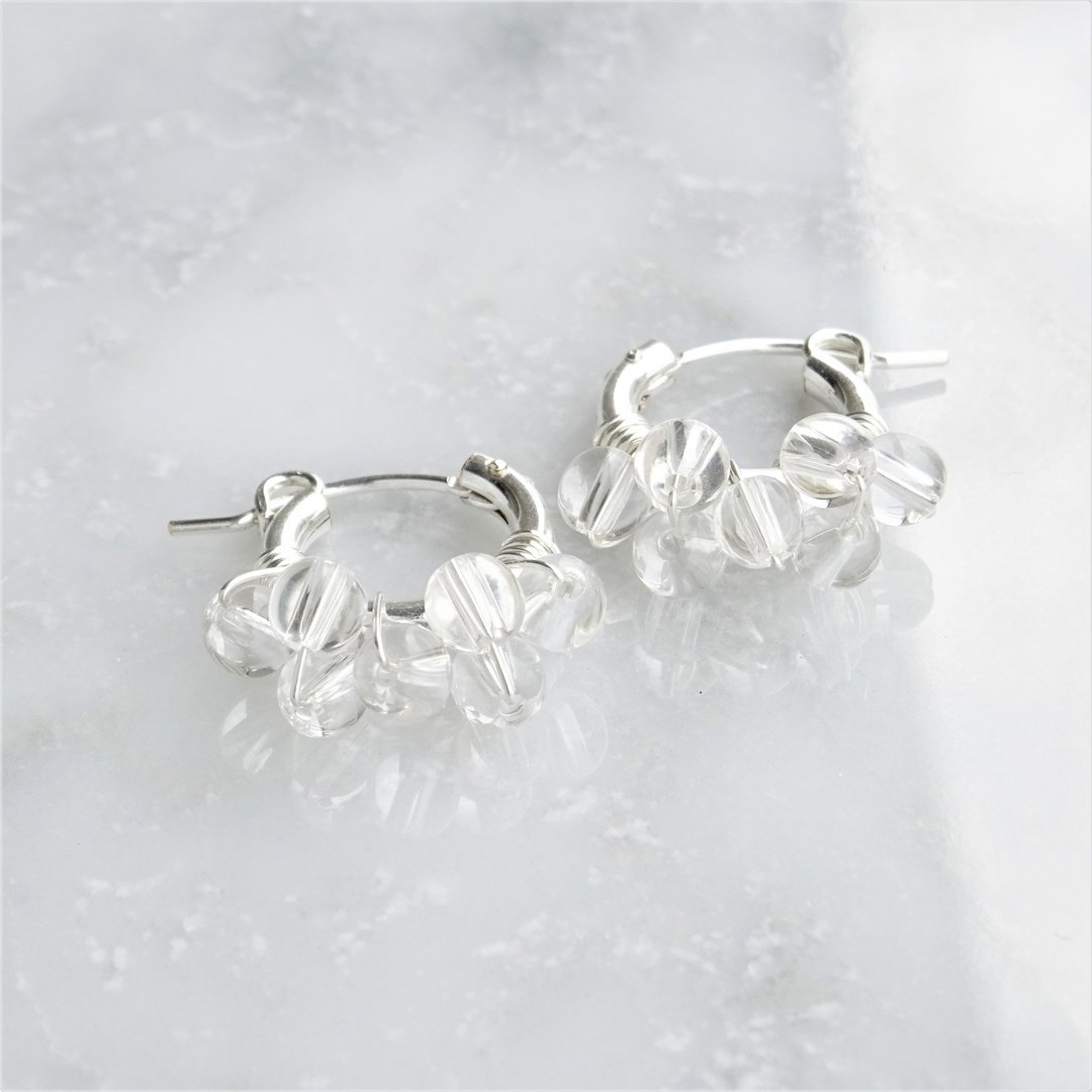 SV925SF*Crystal Quartz bubble wrapped pierced earring / earring S - 耳环/耳夹 - 宝石 透明