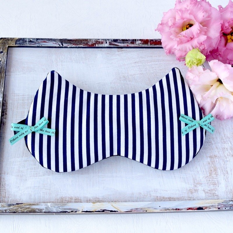 猫耳朵型 条纹 眼罩  Navy／ 免费送荷包/旅游/睡眠 - 其他 - 棉．麻 蓝色