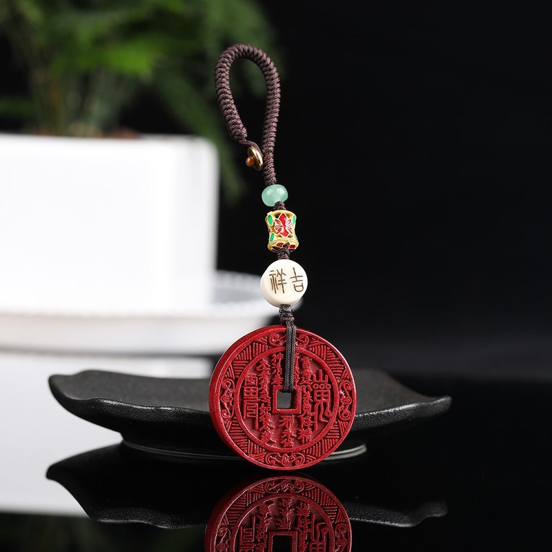 天然原矿朱砂精品紫金砂山鬼花钱平安扣  包挂 钥匙扣 精品原创 - 钥匙链/钥匙包 - 宝石 