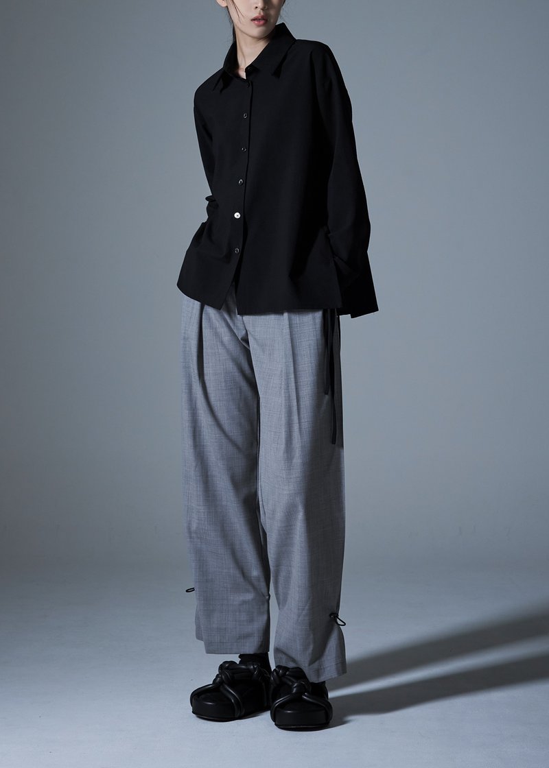 后摆抽绳毛料长裤 - 女装长裤 - 羊毛 灰色