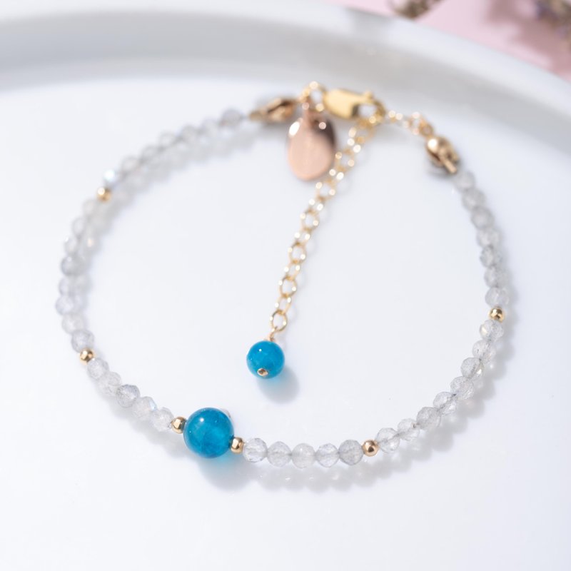 拉长石磷灰石14KGF 极细手链 | 14K包金不褪色手链 | 天然石礼物 - 手链/手环 - 宝石 白色