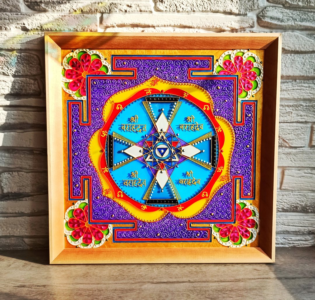Yantra Rahu冥想艺术Yantra绘画精神神圣几何冥想 - 墙贴/壁贴 - 玻璃 紫色