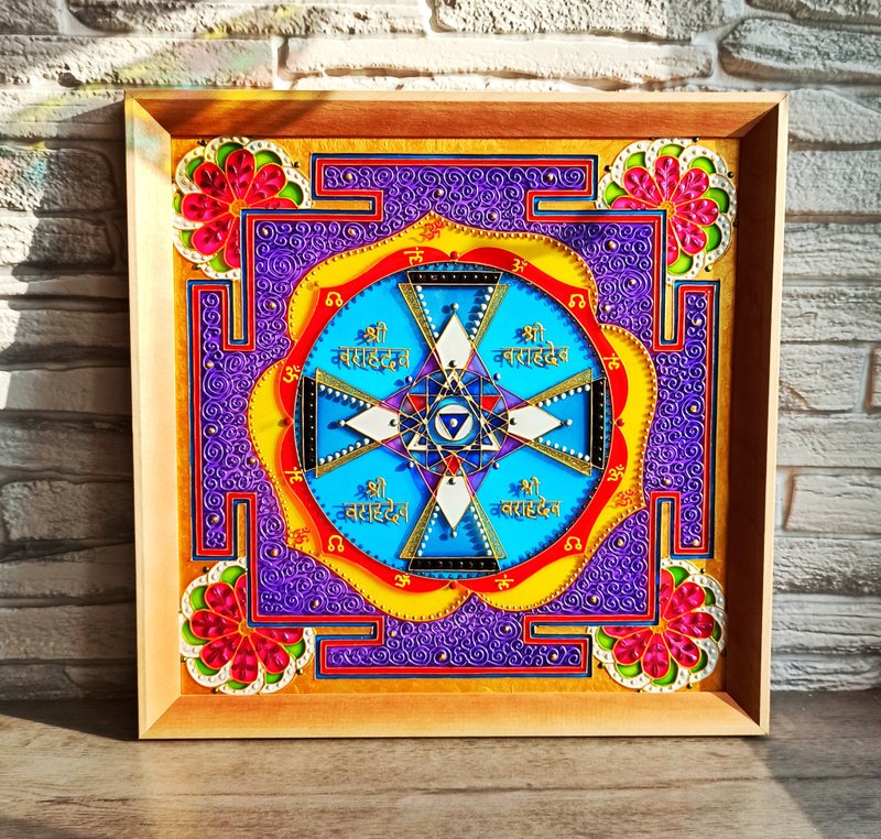 Yantra Rahu冥想艺术Yantra绘画精神神圣几何冥想 - 墙贴/壁贴 - 玻璃 紫色