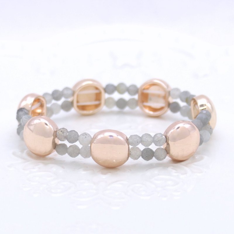 闪亮切角珠 金属光面手镯 银色/玫瑰金/金色 #1 九款晶石 - 手链/手环 - 半宝石 