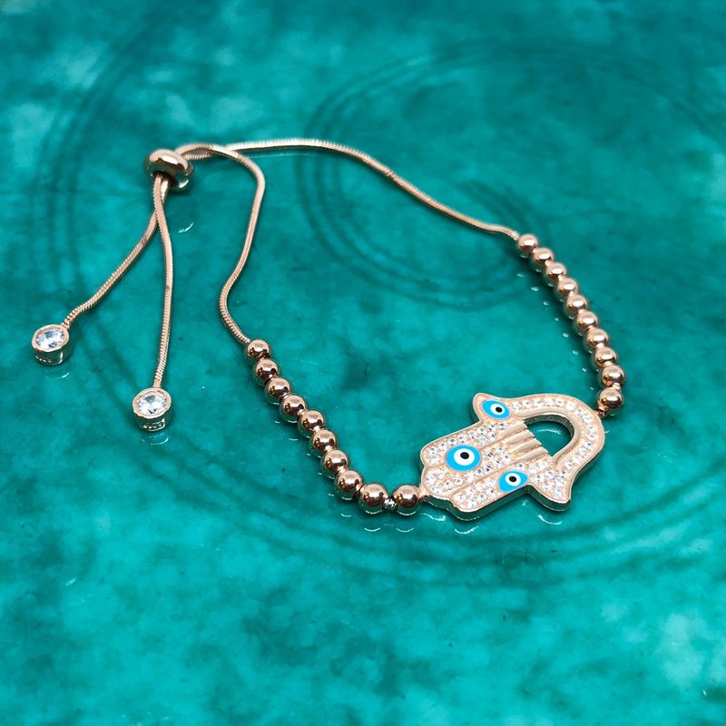 土耳其制925银 神奇Fatima手手 电梯手链- 恶魔之眼 - 手链/手环 - 纯银 