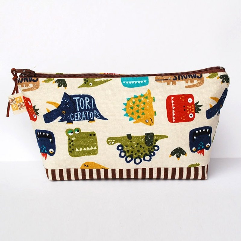 恐龙世界大收纳袋/剩1 - 铅笔盒/笔袋 - 棉．麻 卡其色