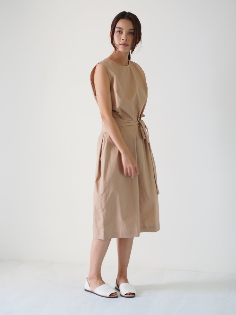 ManiBleu - Obi Maxi Dress - Brown - 洋装/连衣裙 - 棉．麻 咖啡色