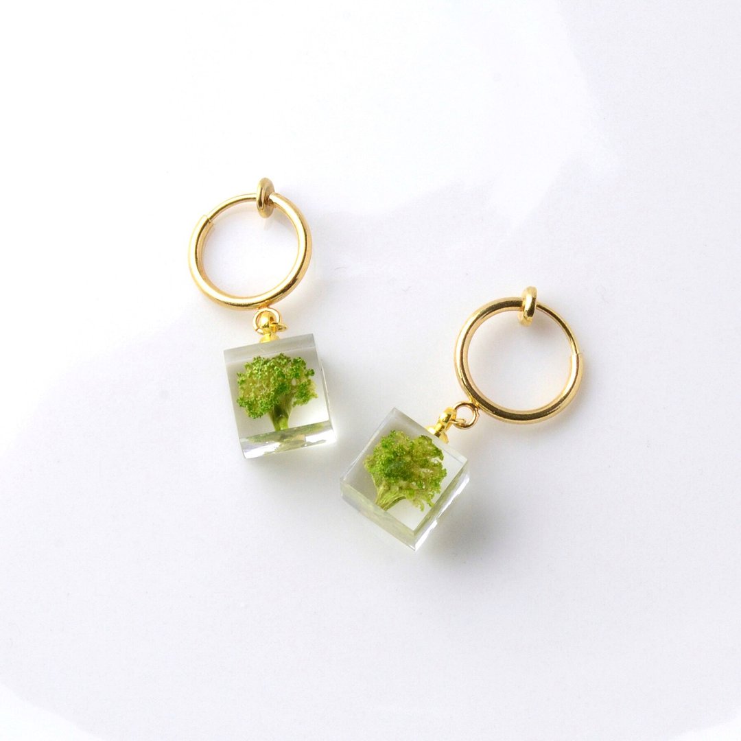 Broccoli Clip-On Stainless Steel/ resin - 耳环/耳夹 - 树脂 绿色