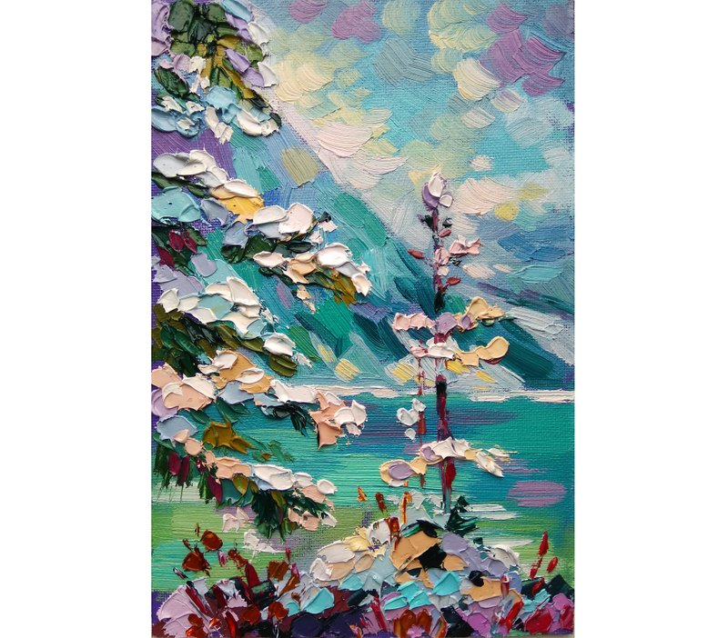 Canadian Landscape Art Alberta Winter Original Oil Artwork Banff Park Small Art - 海报/装饰画/版画 - 其他材质 多色