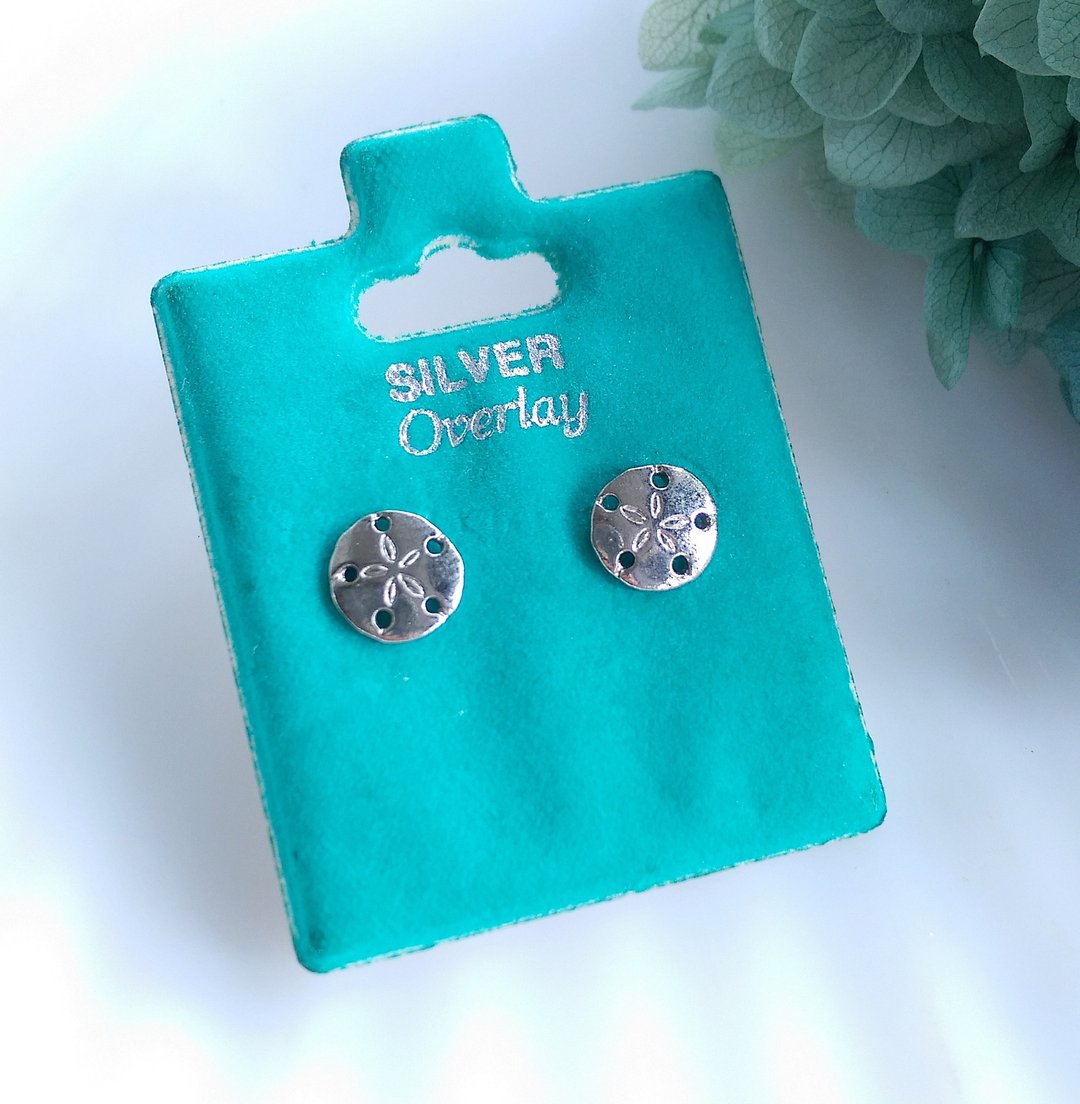 Vintage Jewelry 西洋古董饰品 小巧 银色调 可爱沙钱  针式耳环 - 耳环/耳夹 - 其他金属 透明