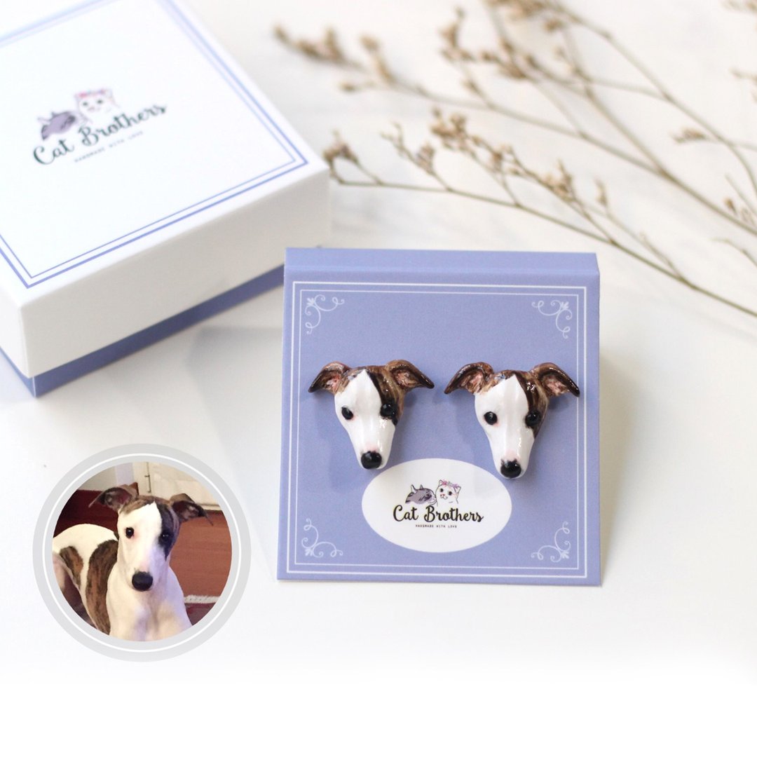 Custom Dog portraits earrings, Custom dog earrings, personalized dog - 耳环/耳夹 - 粘土 多色