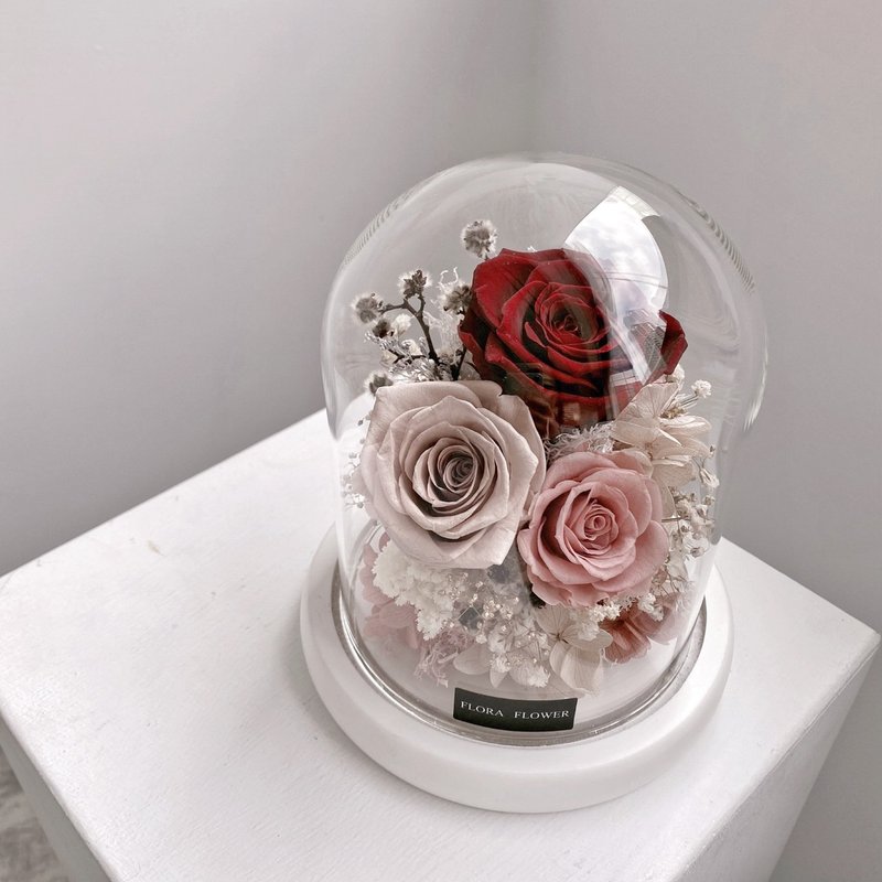 Flora Flower永生花大玻璃罩夜灯-喜气洋洋 - 干燥花/捧花 - 植物．花 红色