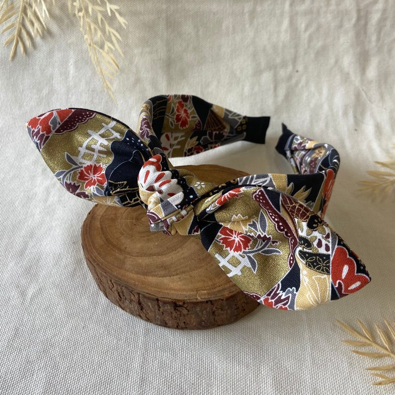 发箍/兔耳发箍/日式烫金晚宴 - 发带/发箍 - 棉．麻 黑色