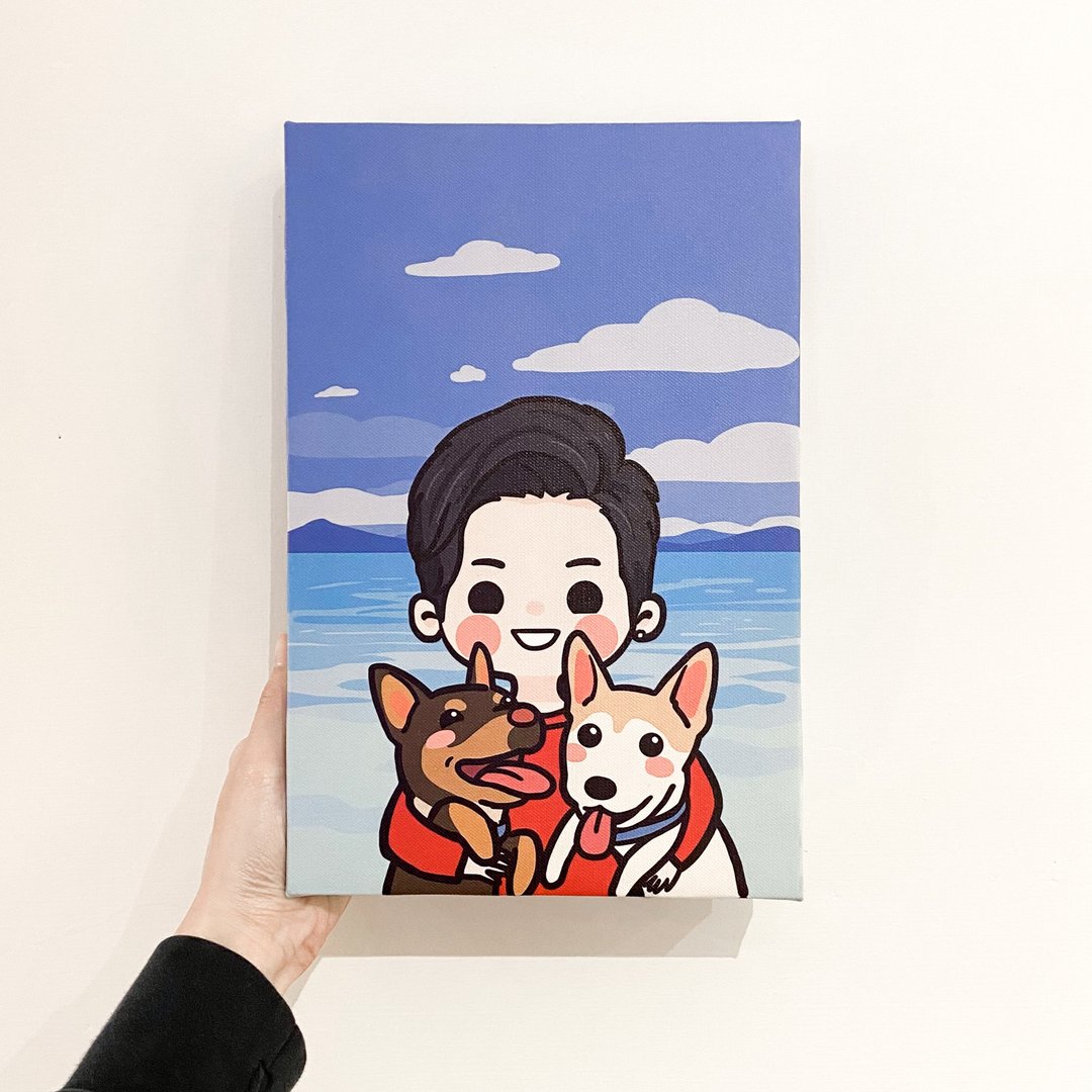 墙挂无框画 麻糬风含背景 | 人像 猫 狗 似颜绘 画 纪念 宠物 - 订制画像 - 其他材质 