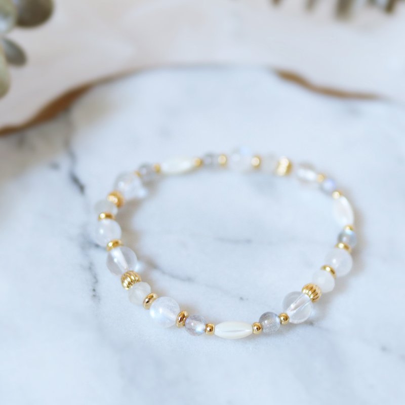 天然石系列肆 蓝月光石 白月光石 拉长石 白水晶 贝珠 手链 - 手链/手环 - 宝石 白色