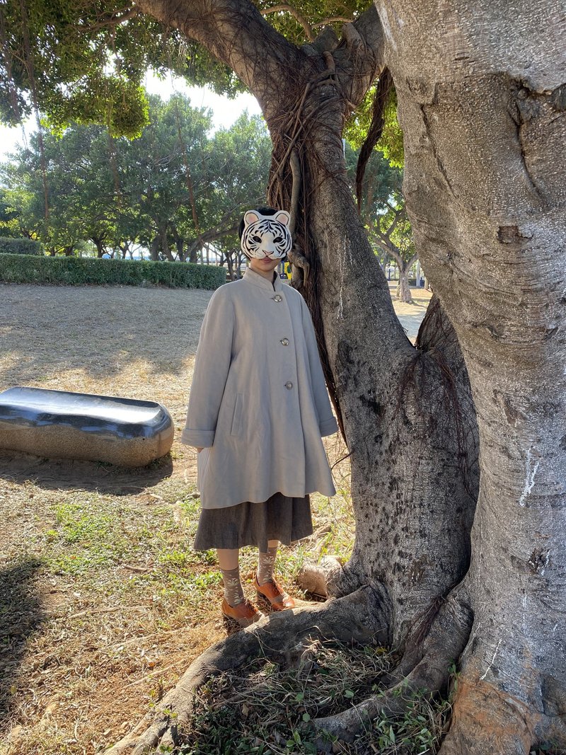 米色安哥拉兔毛70%立领伞状古着大衣 - 女装休闲/机能外套 - 羊毛 白色