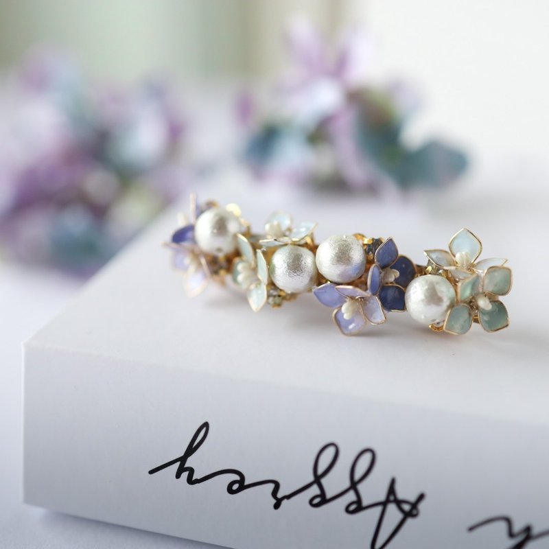 棉质珍珠绣球花迷你发夹 - 发饰 - 树脂 紫色