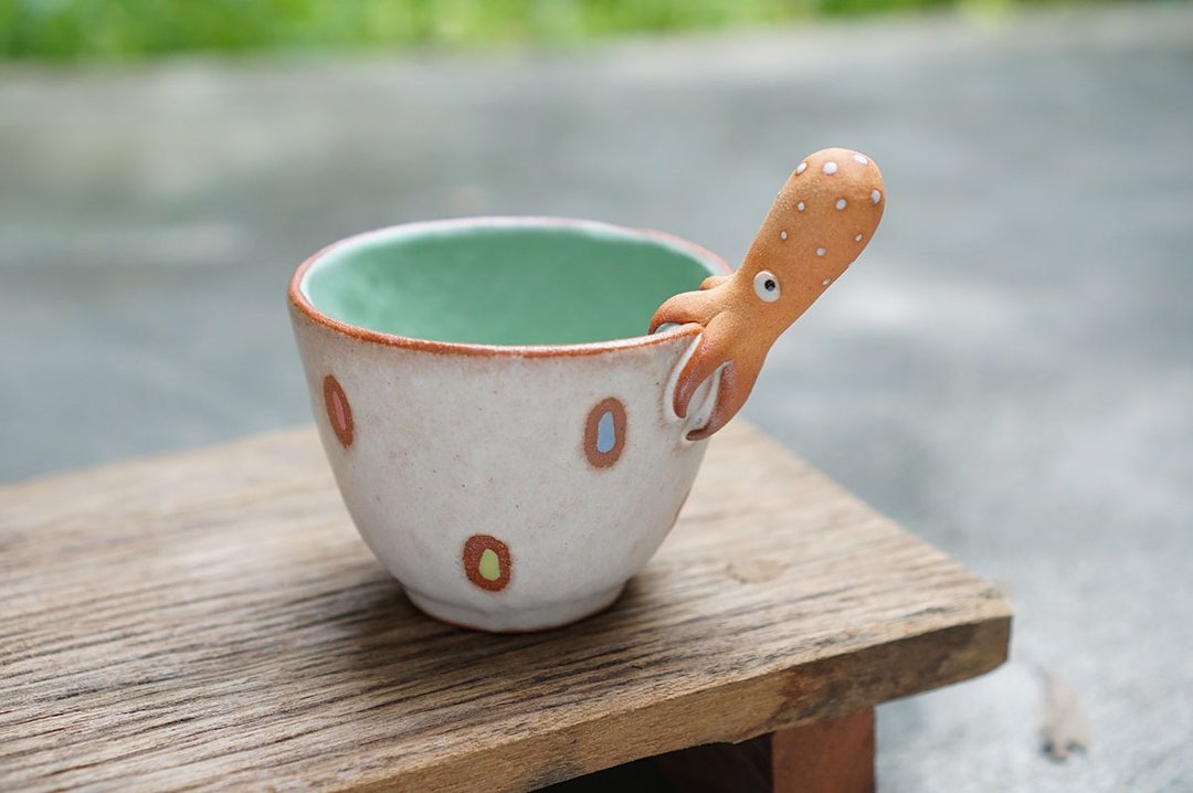 squid bowl , octopus , handmade ceramic. - 花瓶/陶器 - 陶 多色