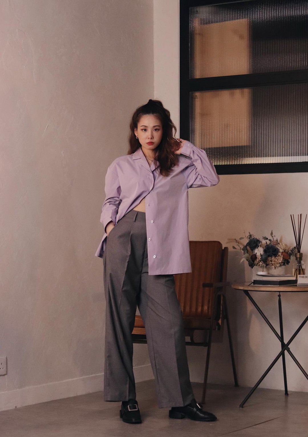 *现货 限定优惠*嬗变 系列 弧形钮扣古巴领恤衫 - 女装衬衫 - 聚酯纤维 紫色