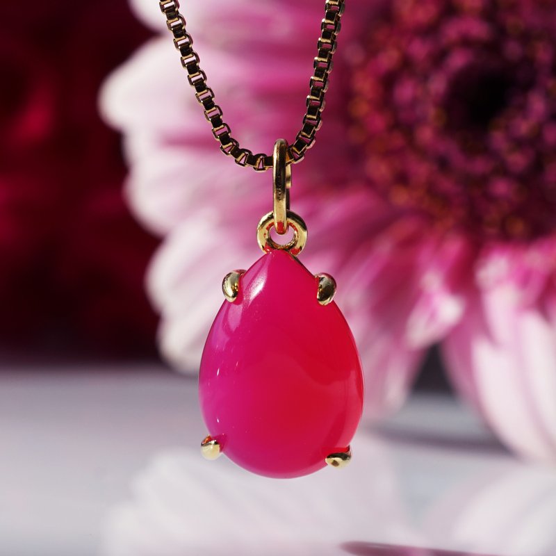 Fuchsia Pink Chalcedony 项链 医疗级不锈钢滑动式 60cm 倒挂金钟 - 项链 - 宝石 粉红色