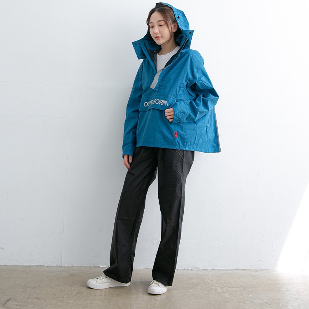 背客 Packerism 套式背包款冲锋雨衣搭配尼龙黑雨裤-日本蓝 - 雨伞/雨衣 - 防水材质 蓝色