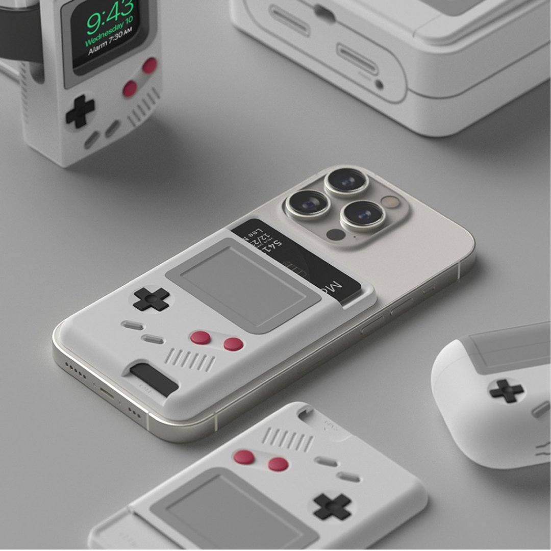 W5 经典游戏机 MagSafe 磁吸感应卡套 趣味手游造型 手机卡包 - 手机配件 - 硅胶 灰色
