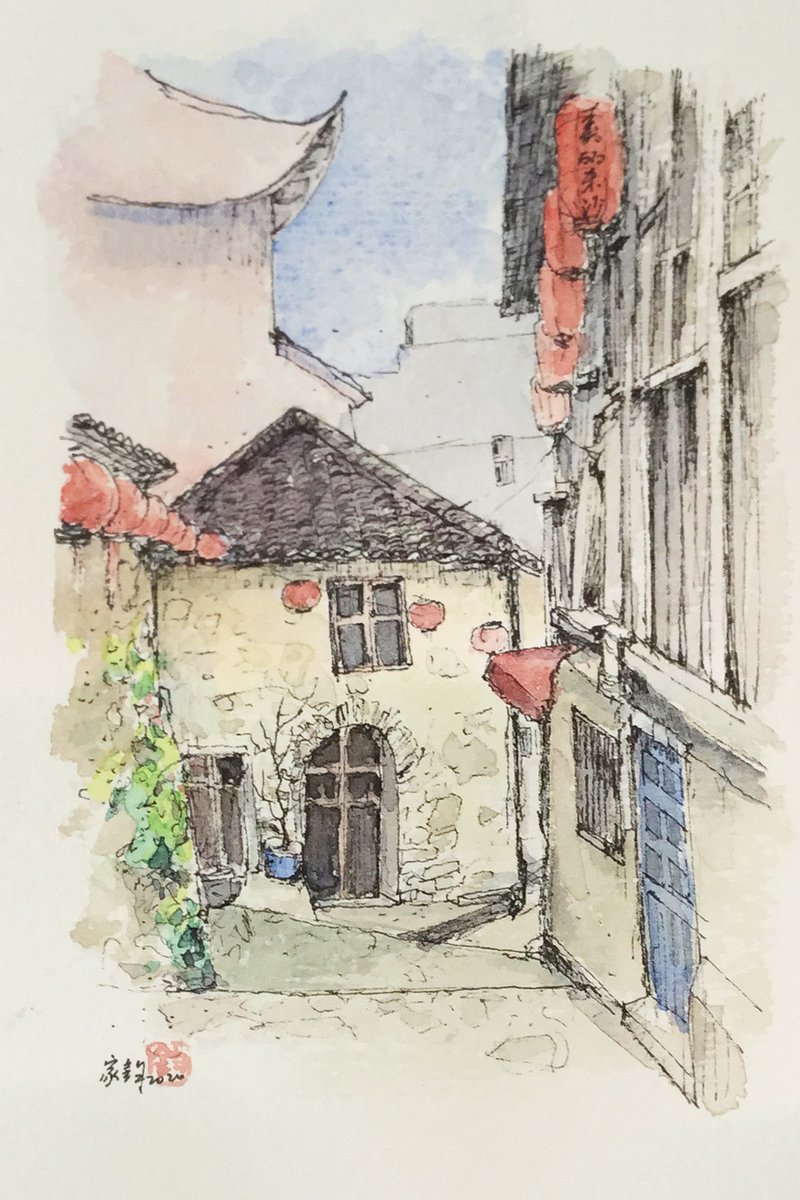 渔村风光/水彩手绘原作/含框 - 海报/装饰画/版画 - 纸 咖啡色