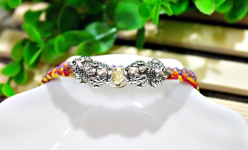 手编蚕丝蜡线X银饰_发财 //可以自选颜色//  #招财 #貔貅 - 手链/手环 - 蜡 多色