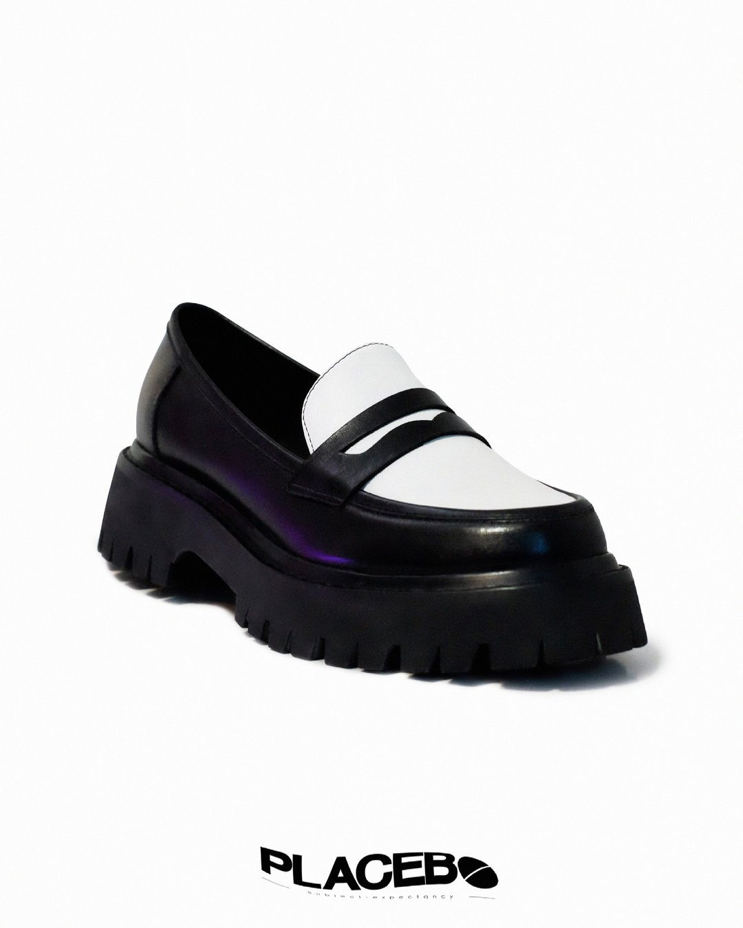 PLACEBO BLACK WHITE PENNY LOAFER - 其他女款皮鞋 - 真皮 多色