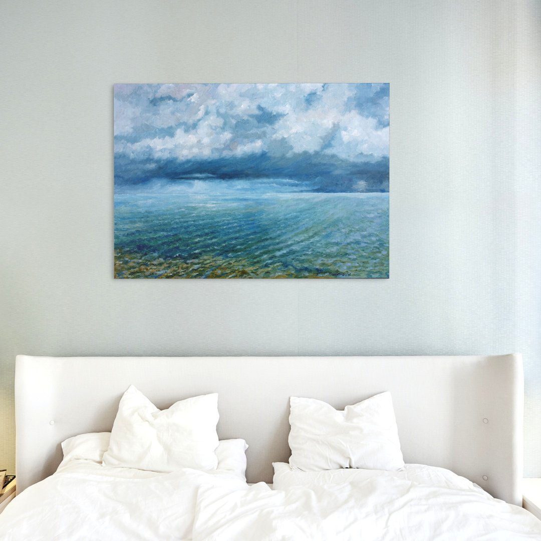 Seascape Original Art Oil Painting Wall Panel Seascape Silence Before the Storm - 海报/装饰画/版画 - 其他材质 蓝色