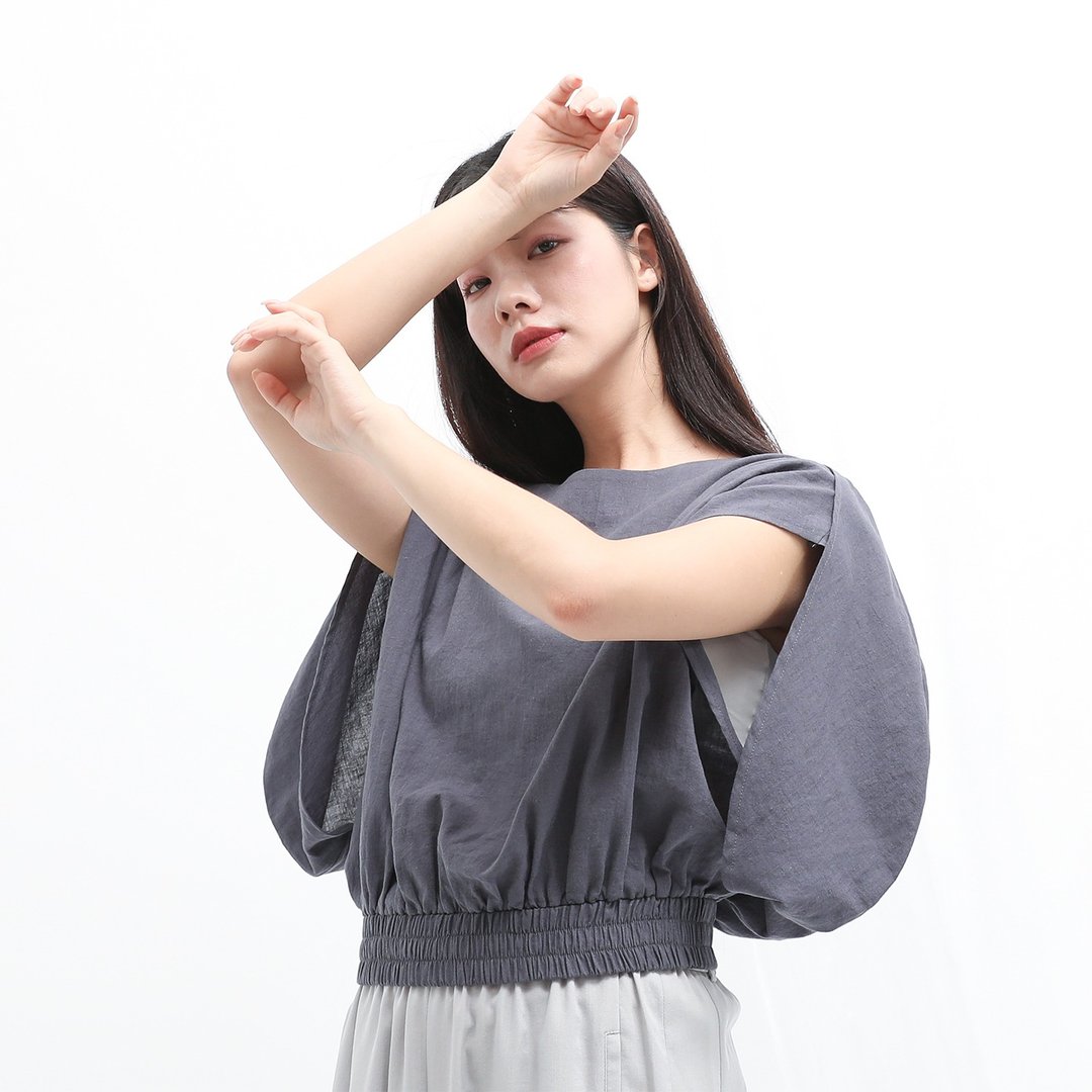 Fenghua_风花立裁上衣_24SF009_灰蓝 - 女装背心 - 聚酯纤维 蓝色