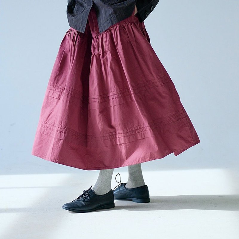 復古日系森女紅色半裙 / 皺褶拼接感設計 / 寬鬆文藝百搭款 - 裙子 - 棉．麻 红色