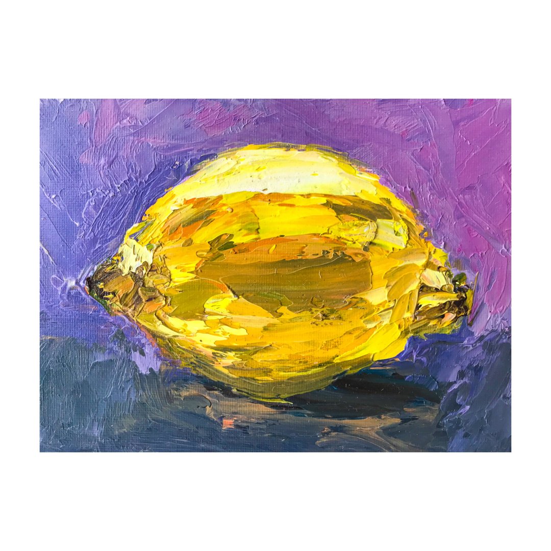 Lemon Painting Fruit Original Art Citrus Wall Art Impasto Artwork - 海报/装饰画/版画 - 棉 黄色