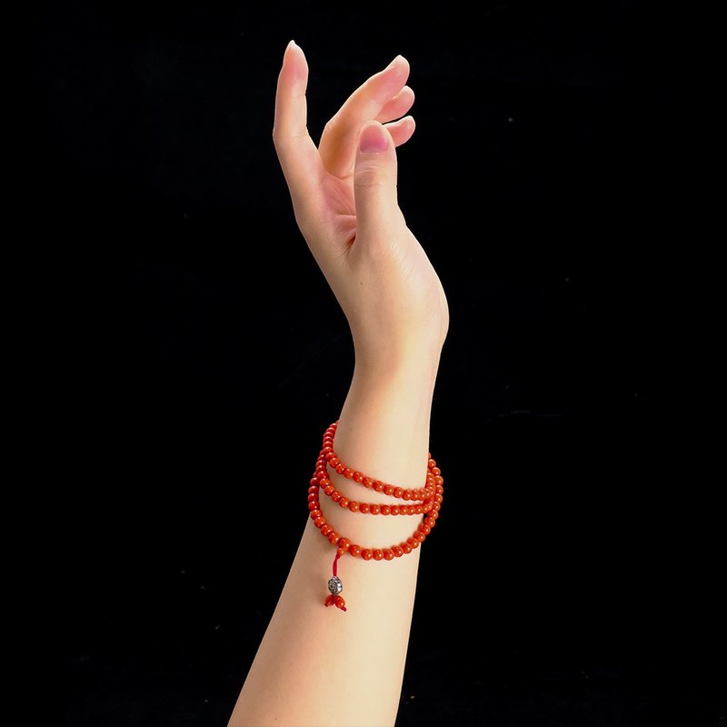 【天然红珊瑚】沙丁红珊瑚 念珠 手串 6mm 108子 - 手链/手环 - 宝石 